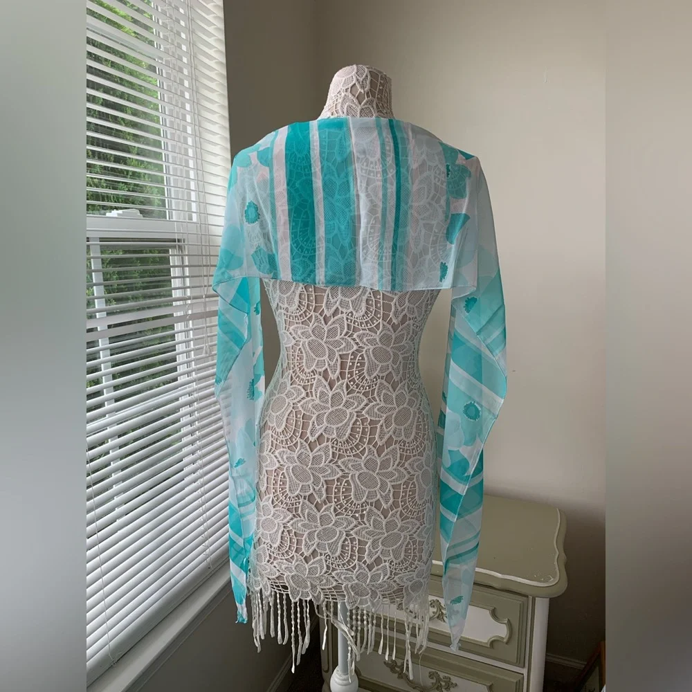 NEOT Kirks Folly Springtime Splendor Scarf Blue White Sheer Chiffon Beach Summer - Picture 6 of 7